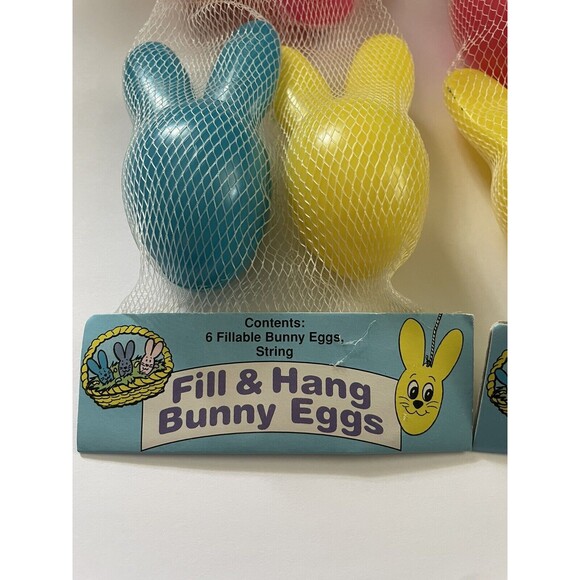 NEW Vintage Fill & Hang Bunny Easter Eggs Lot of Two 6pc Fillable Deadstock Neon - Picture 3 of 4